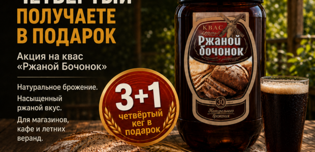 🥤 3 кега берёте – четвёртый получаете в подарок: акция на квас «Ржаной Бочонок» от БезАлко.рф